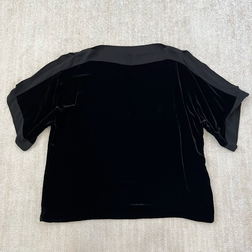 Eileen Fisher Black Silk Velvet Cold Shoulder Blouse Top L